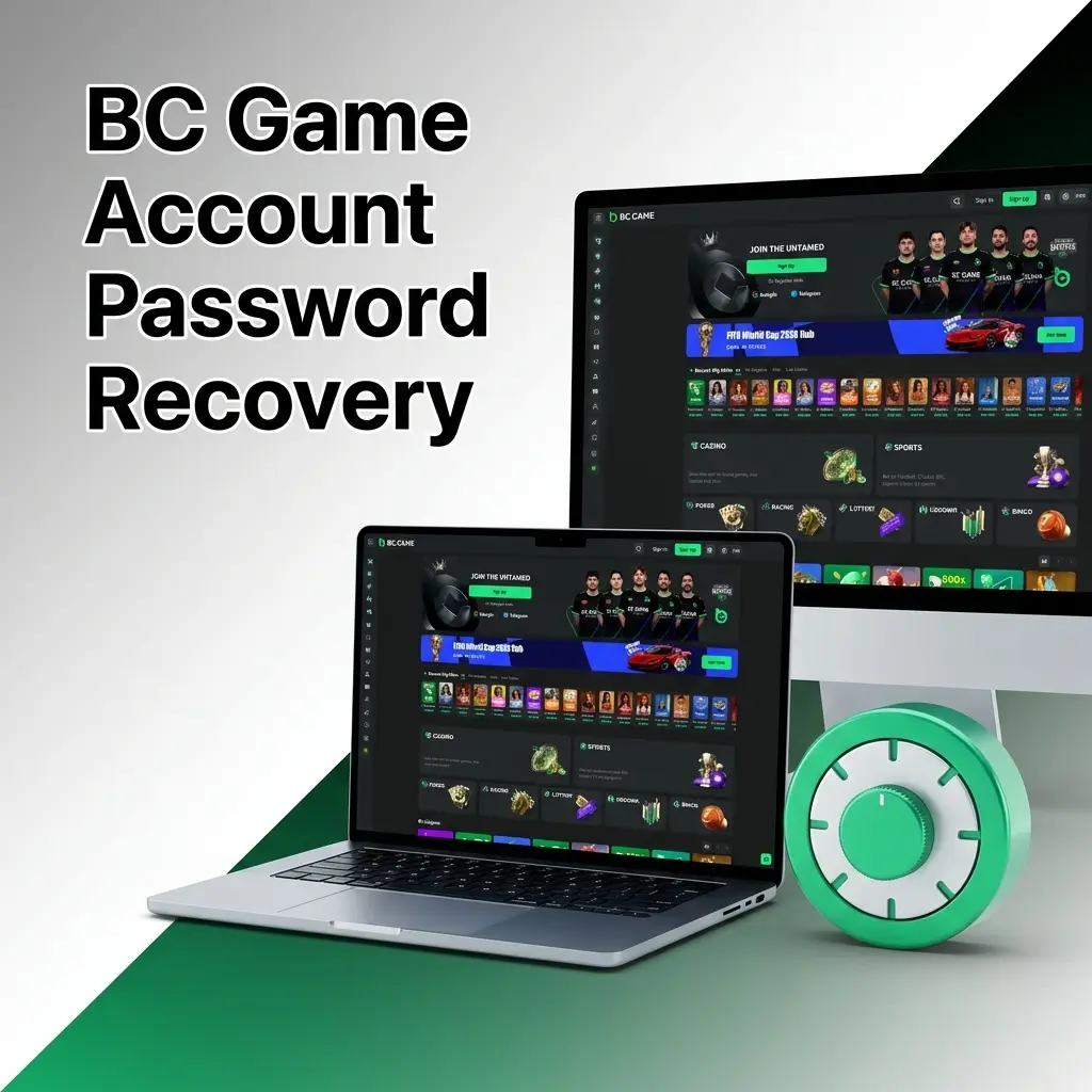 BC Game account password recovery steps shown on login page with forgot password link and reset options