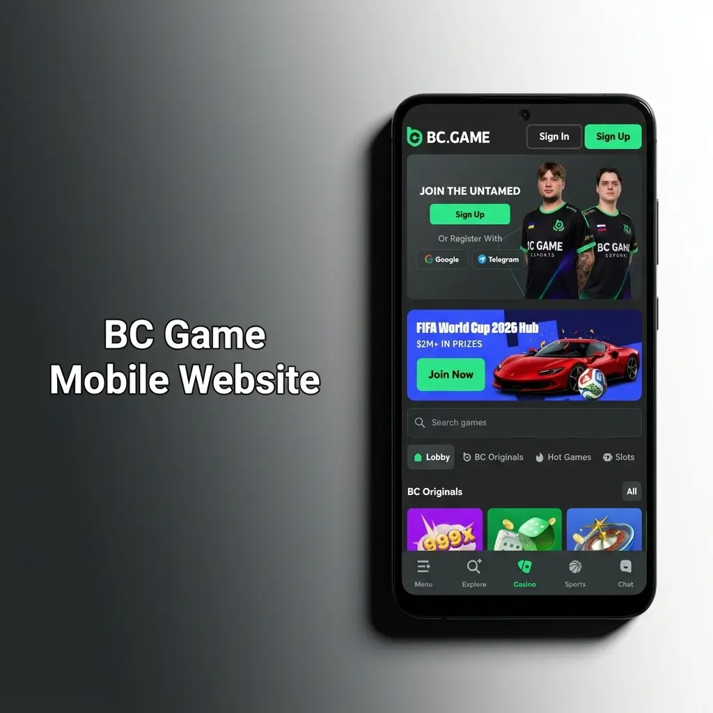 BC Game mobile website interface on smartphone browser showing sports betting and casino features for Pakistan players