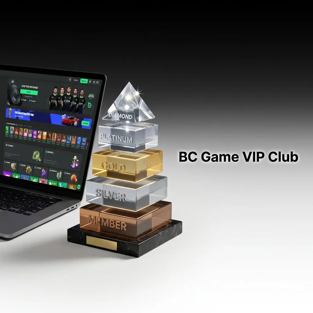 BC Game VIP Club progression tiers from New Member to Super God with cashback rewards, withdrawal limits, and exclusive bonuses