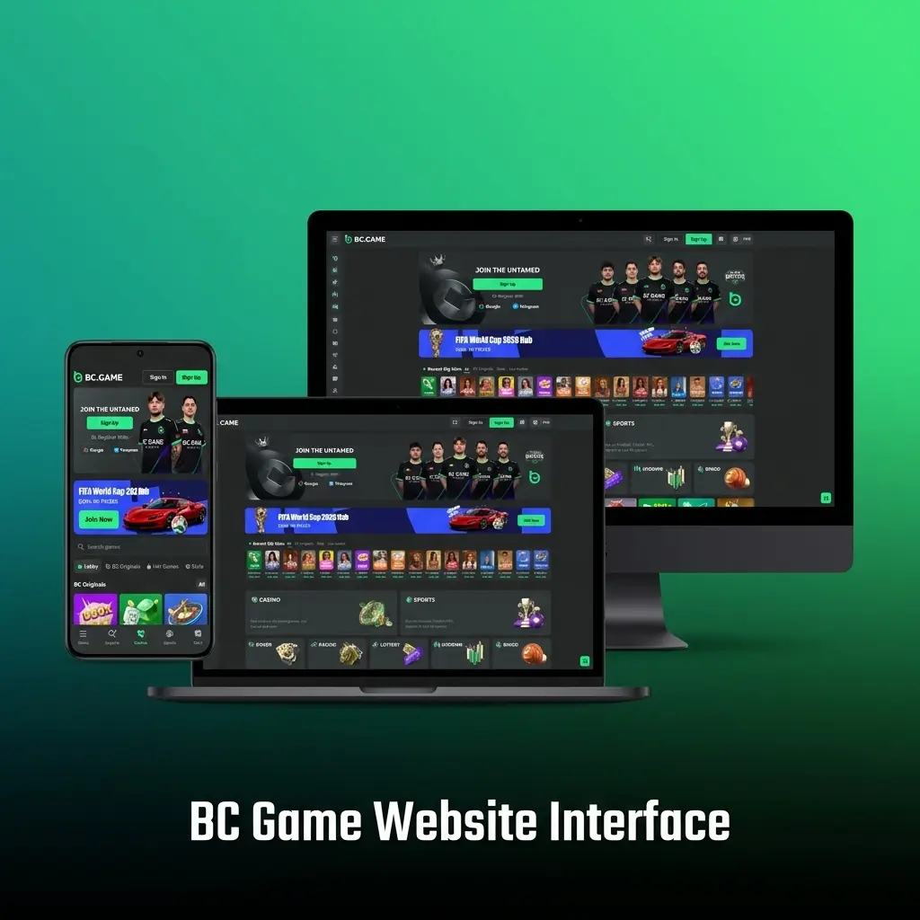 BC Game dark-themed website navigation bar with Sports, Casino, Live, Promotions, and VIP Club sections for Pakistan users