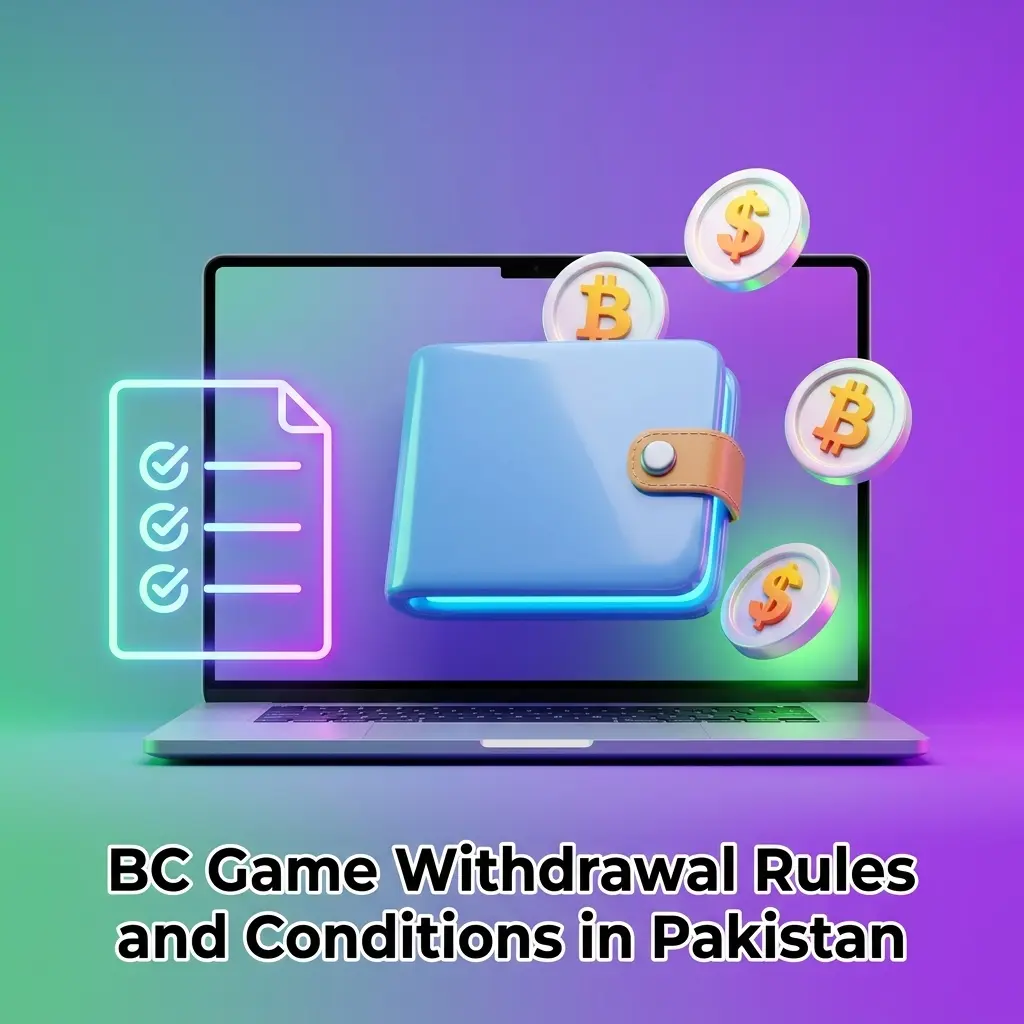BC Game Pakistan withdrawal rules including KYC verification, minimum PKR 500 limit, and daily transaction caps up to PKR 1,000,000