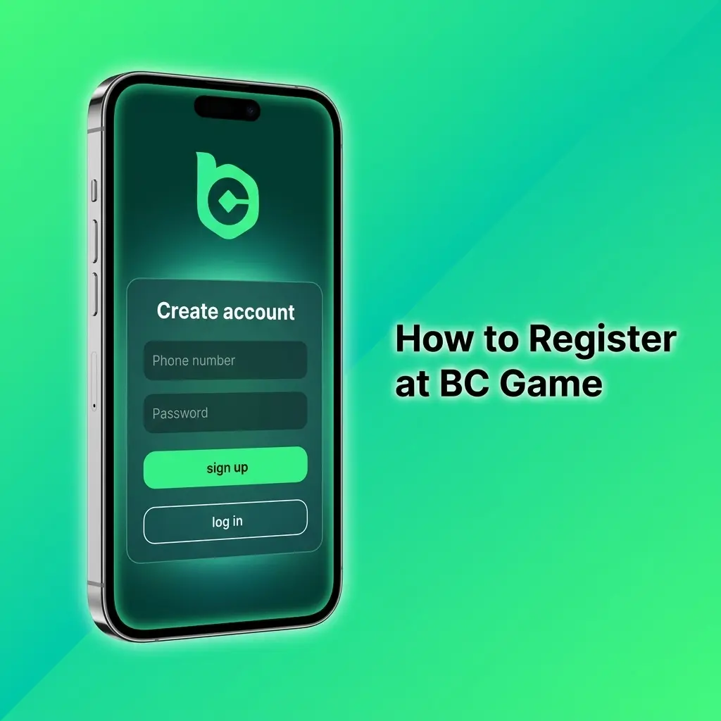 BC Game registration form showing sign-up steps with email, phone, and crypto options to activate 300% welcome bonus
