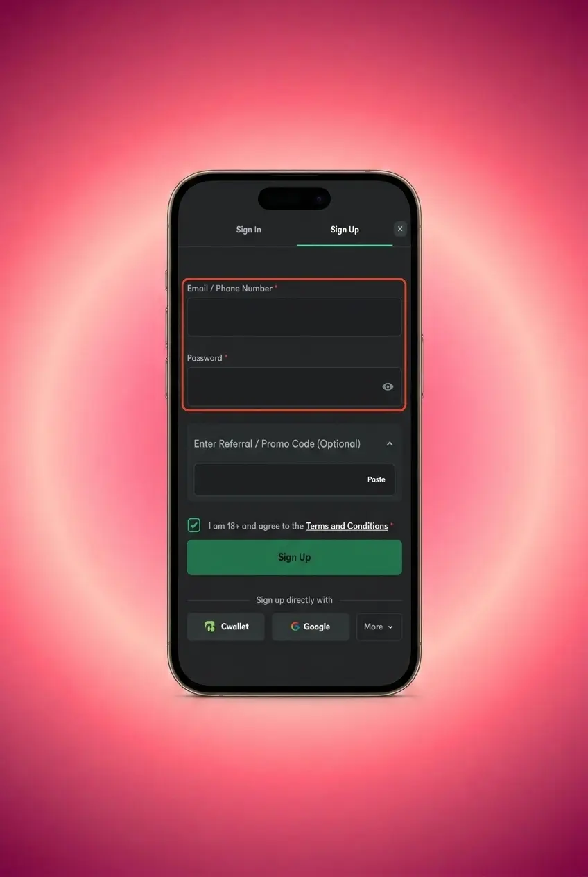 Step-by-step BC Game mobile app registration process for Pakistan players showing 5 easy signup steps