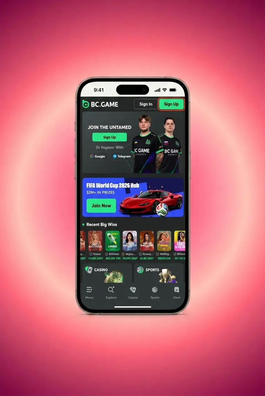 Step-by-step BC Game mobile app registration process for Pakistani players showing 5 steps to create an account
