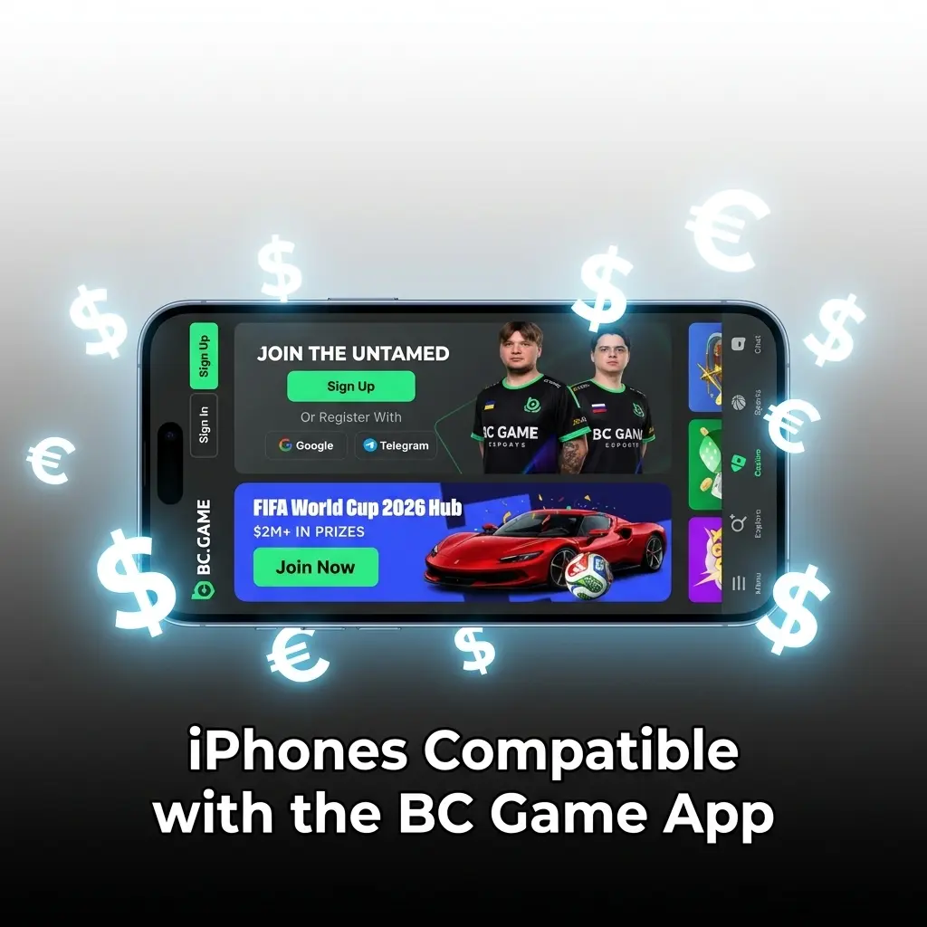 iPhone models from series 11 to 17 compatible with the BC Game iOS app listed on a clean background