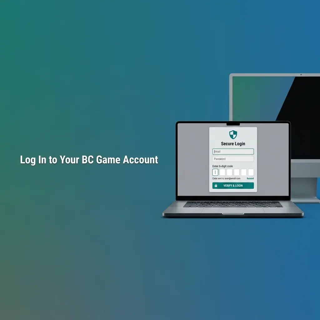 BC Game login page showing email, password fields and two-factor authentication for secure account access