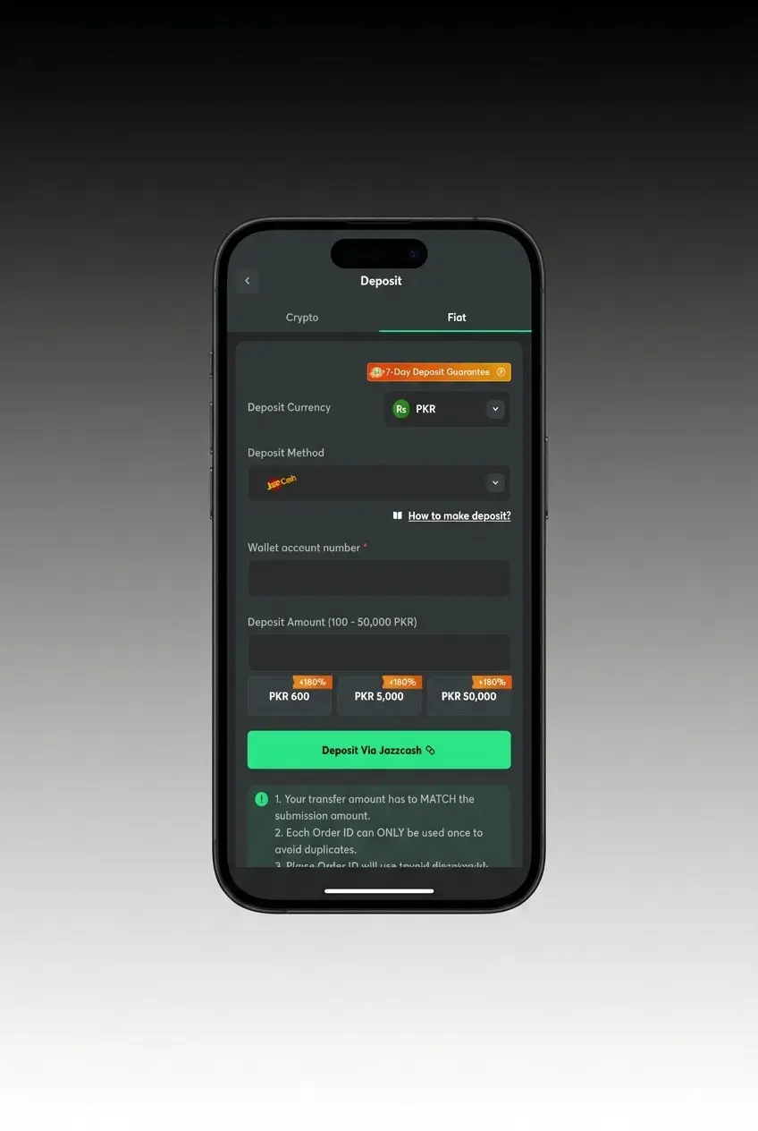 Step-by-step guide showing how to place a bet in the BC Game app from deposit to withdrawal in 6 steps