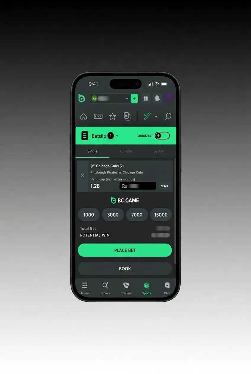 Step-by-step guide showing how to place a bet in the BC Game app from deposit to withdrawal in 6 steps